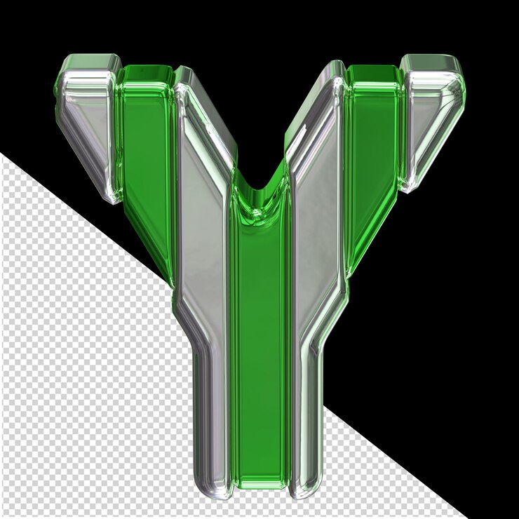 PSD green symbol with silver vertical thin straps letter y