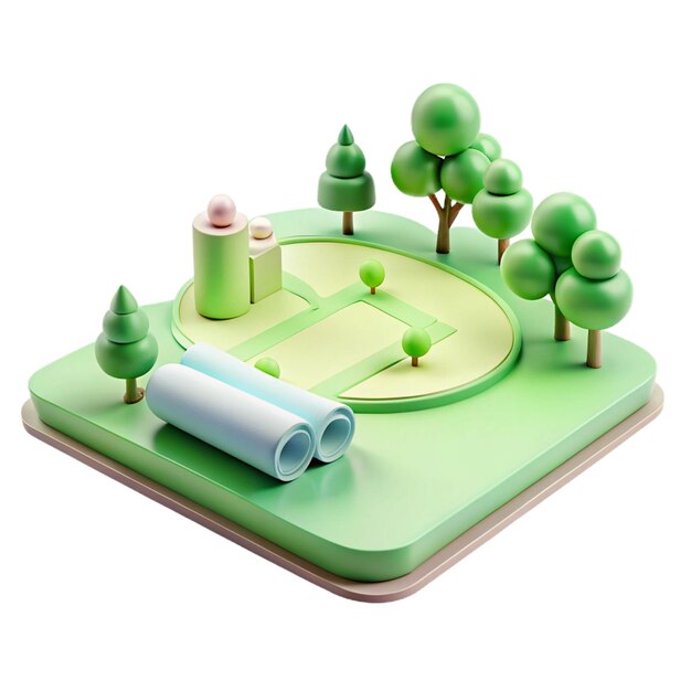 a green tablet with a circle of trees and a circle with a white background