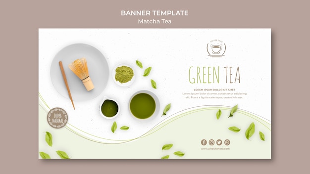 PSD green tea banner with white background template