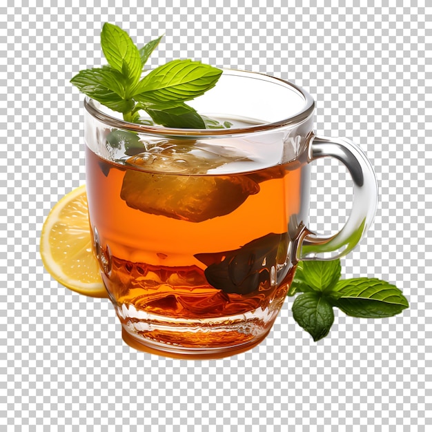 PSD Зеленая чашка чая с лимоном, выделенным на прозрачном фоне