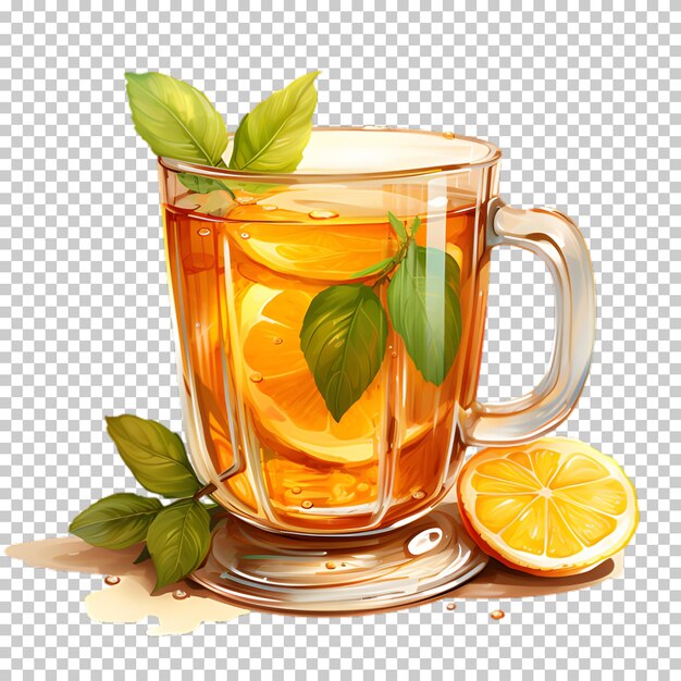 Premium PSD | Green tea cup with lemon isolated on transparent background