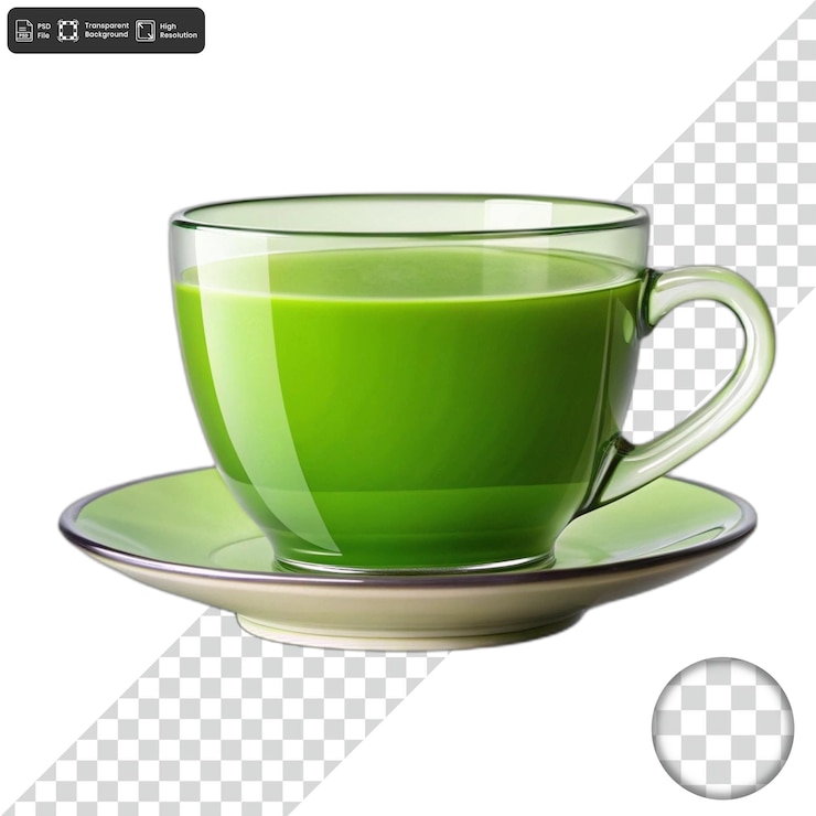 PSD 玻璃杯和碟子中的綠茶