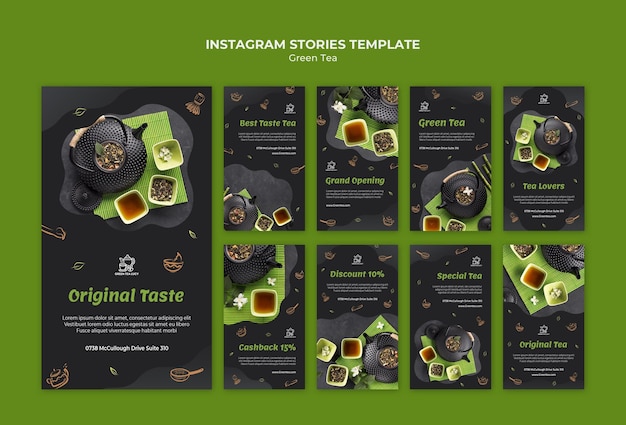 Modello di storie di instagram di tè verde