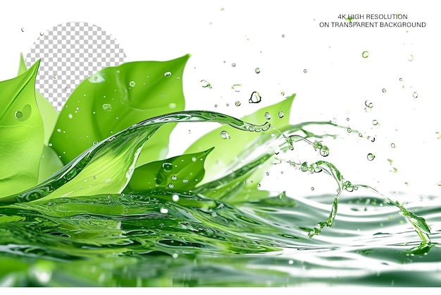 PSD 파도 흐름 스플래시와 투명한 배경으로 녹색 차 잎