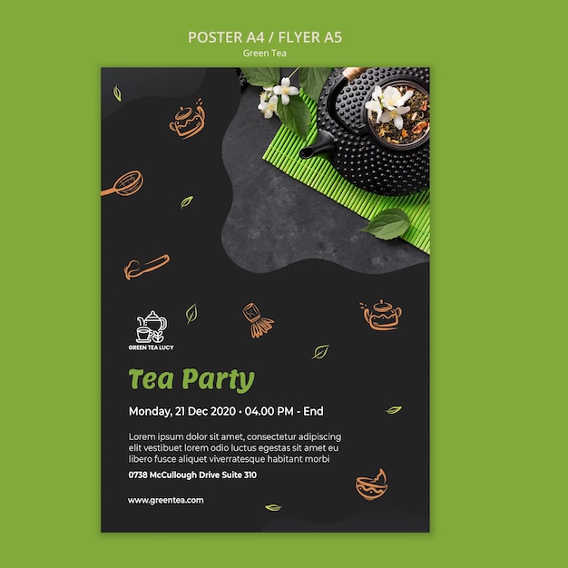 PSD green tea poster template