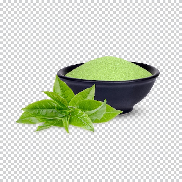 PSD 葉が分離された黒いカップの緑茶粉末プレミアムpsd