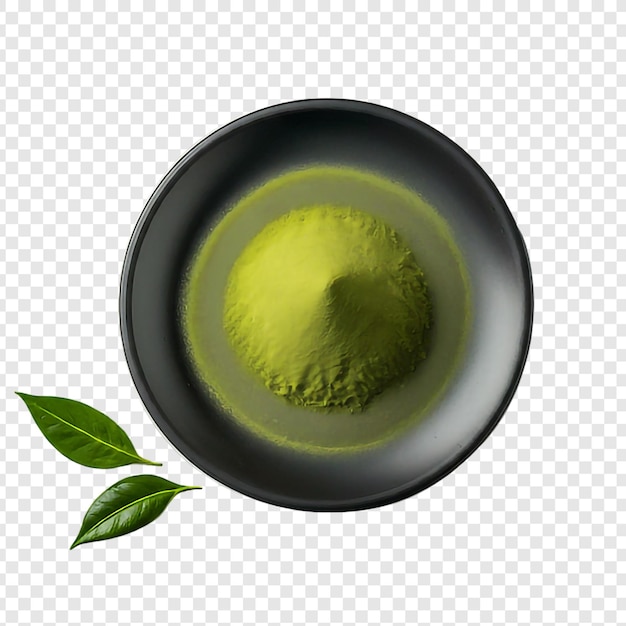 PSD green tea powder and leaf png isolated on transparent background premium psd