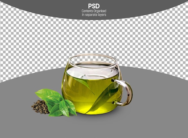 Green Tea in Transparent Cup isolated on Transparent background