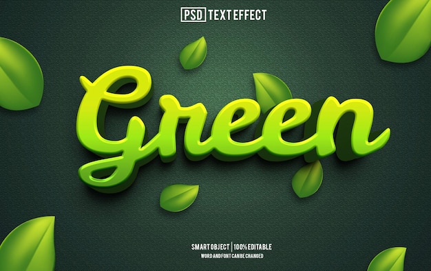 Green text effect font editable typography 3d text