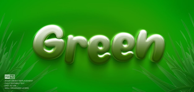 Зеленый текстовый глянцевый редактируемый эффект 3D-стиля