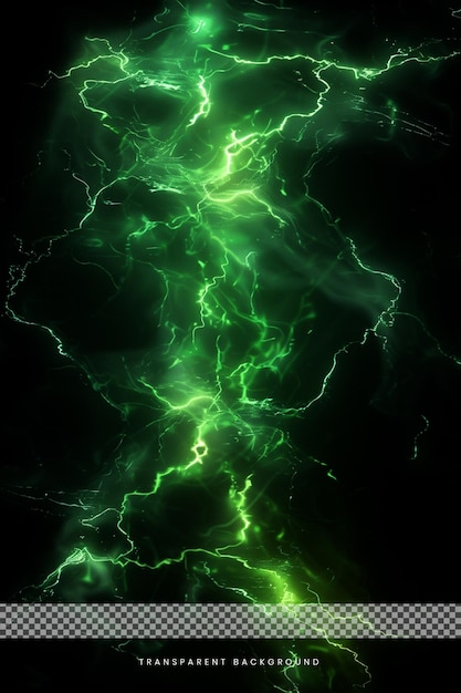 PSD green thunder lighting energy power in transparent background