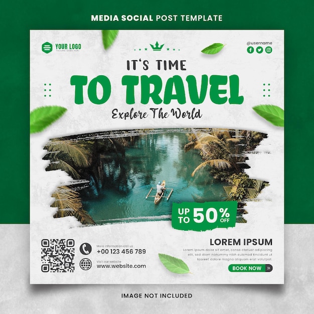 Green time to travel explore the world media шаблон публикации в социальных сетях