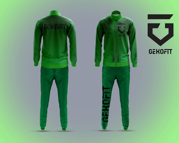 Green tracksuit mockup design, realistic t-shirt and trouser mockup design