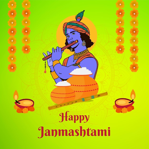 green traditional happy krishna janmashtami instagram post