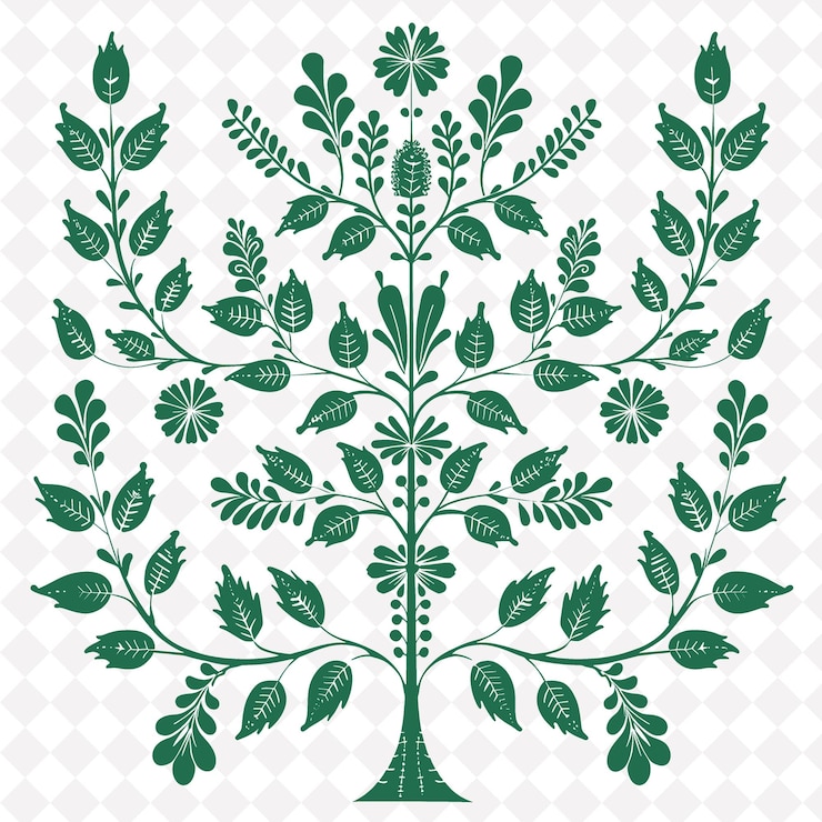 PSD a green tree with green leaves on a checkered background