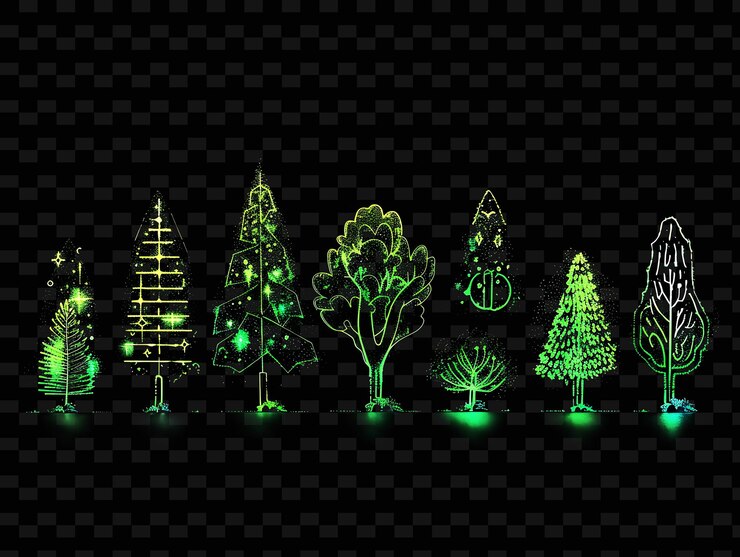 PSD a green tree with lights and a green light