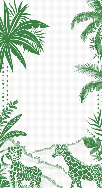 PSD green tropical plants on a white background with a frame for text