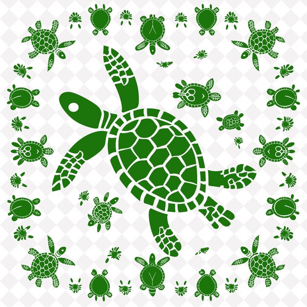 PSD green turtle in green and white