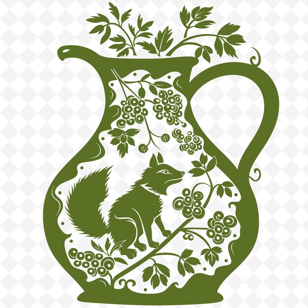 PSD a green vase with a fox and flowers on it