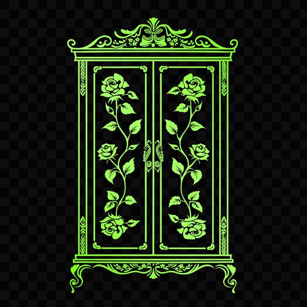 PSD a green vintage cabinet with roses on a black background