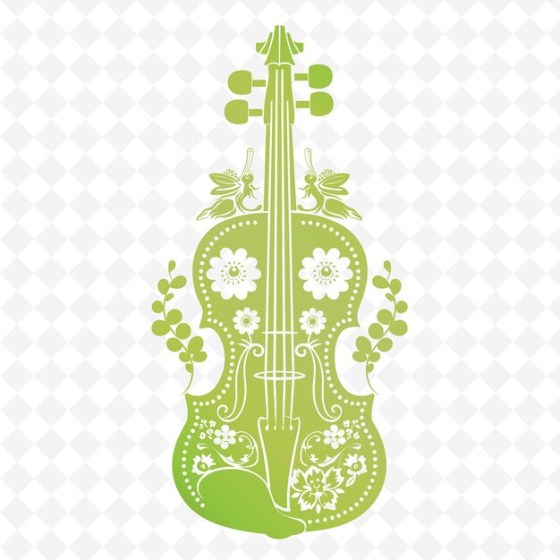 PSD a green violin with flowers on the top of it