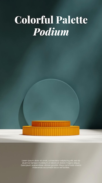 緑の壁と白い床 3dレンダリングシーンテンプレート オレンジ色の円筒のポディウム
