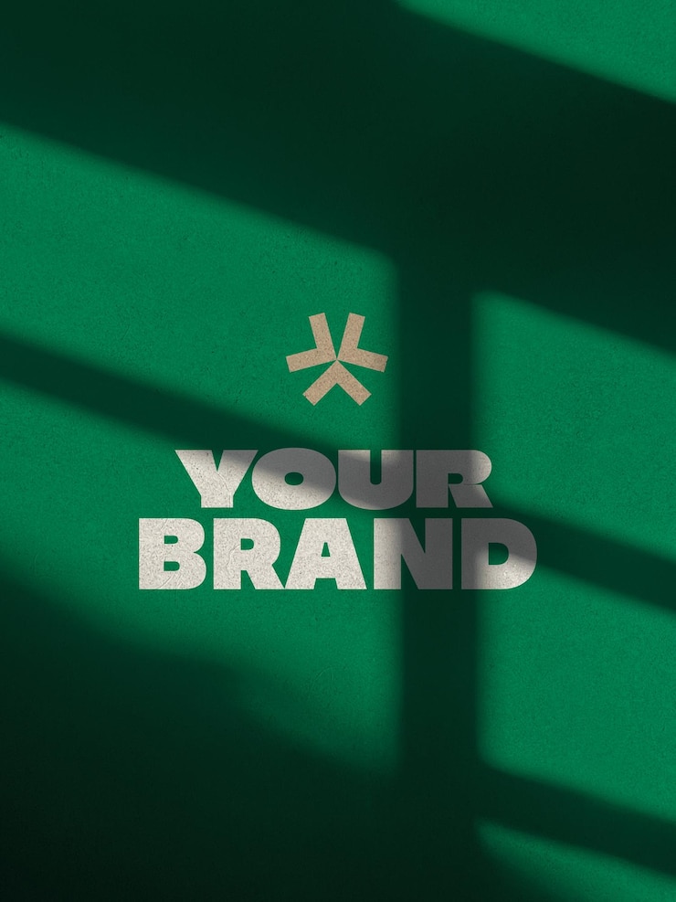 PSD a green wall with the word your brand on it
