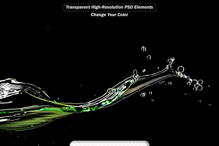 PSD green water liquid splashing isolated on black background