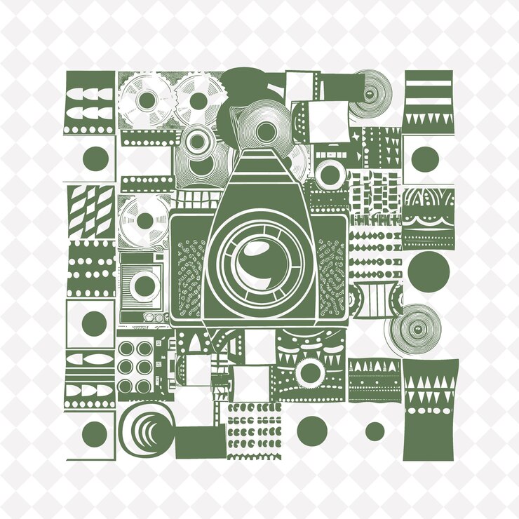 PSD a green and white abstract design with a picture of a camera