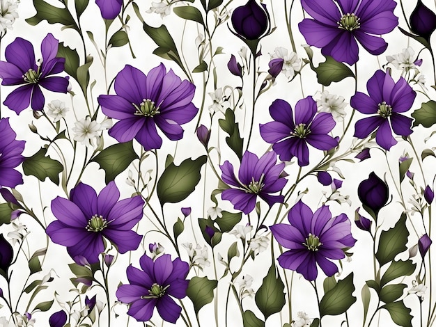 緑と紫の野花のパターン aigenerated.