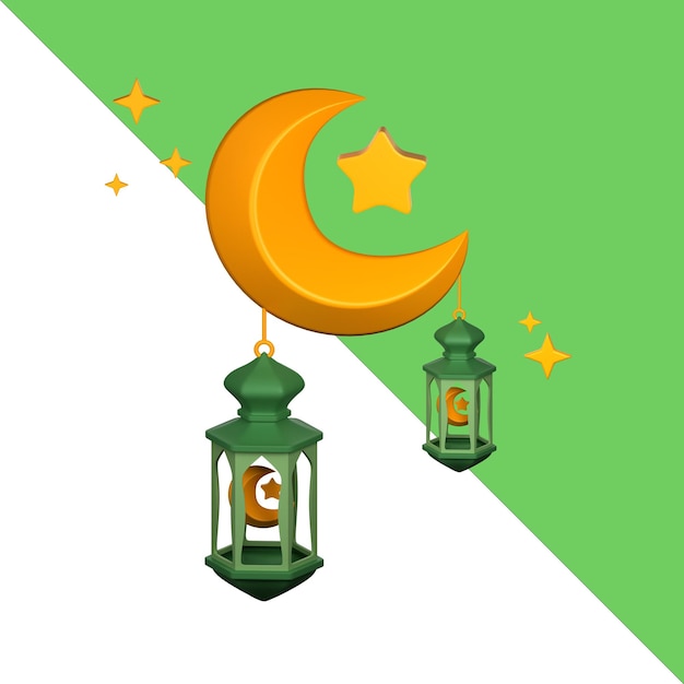PSD uno sfondo verde e bianco con una falce di luna e la parola ramadan.