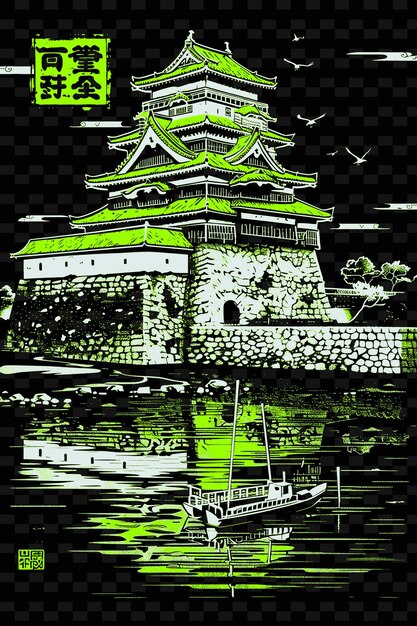 PSD a green and white building with a green background that says quot chinese calligraphy quot