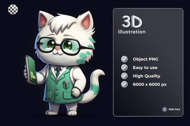 PSD green and white cat