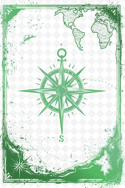 a green and white compass with a green background and a green and white map