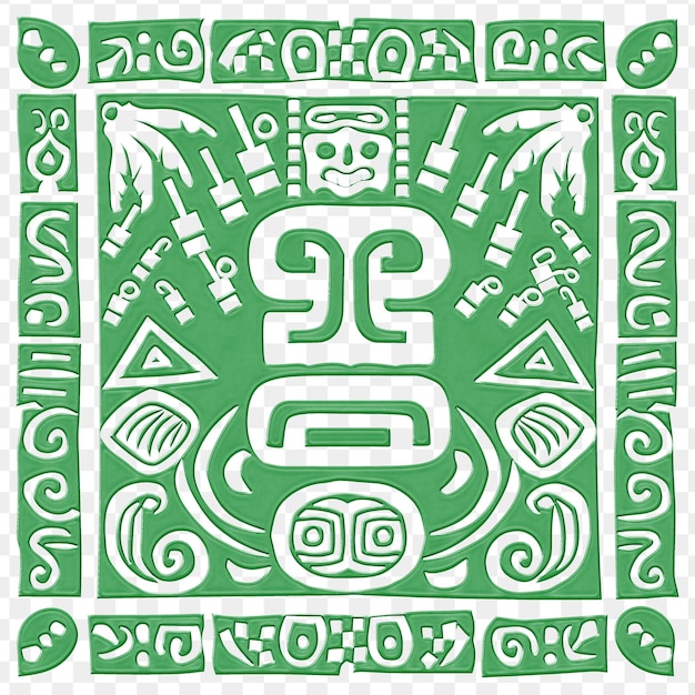 A green and white design with a symbol on it