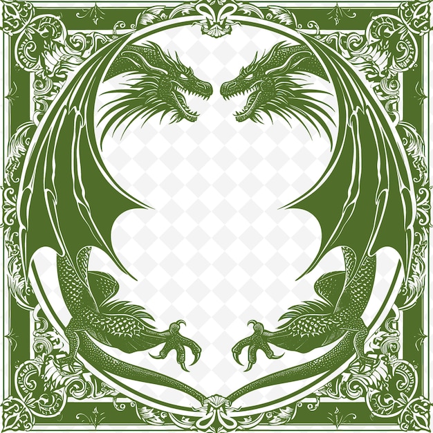 A green and white floral design with a dragon and a green background