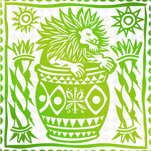 PSD a green and white floral pattern with a lion and a lion on it