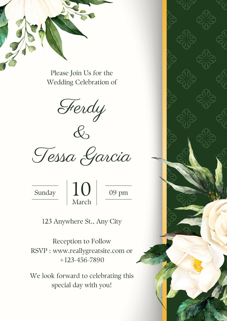 PSD green and white floral wedding invitation a4 1