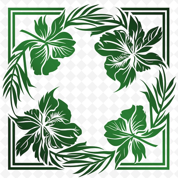 A green and white flower design with green leaves and a green border