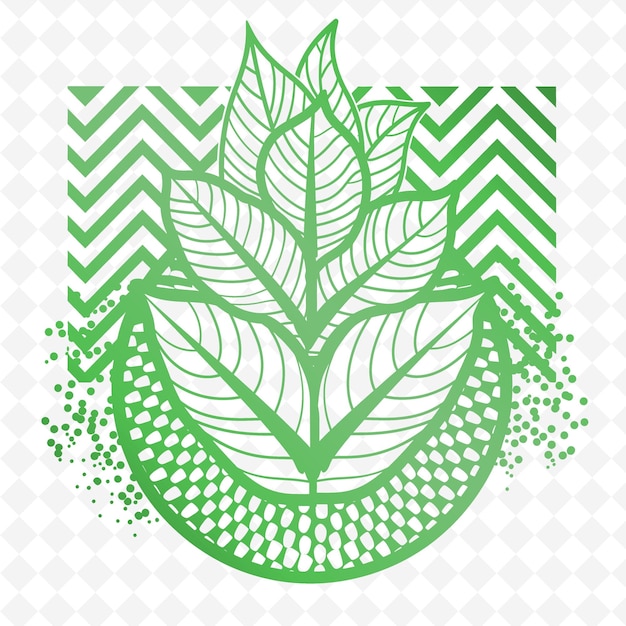 PSD a green and white geometric design with leaves on a white background