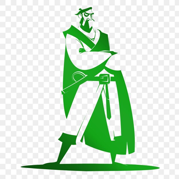 PSD a green and white illustration of a man with a sword in his hand