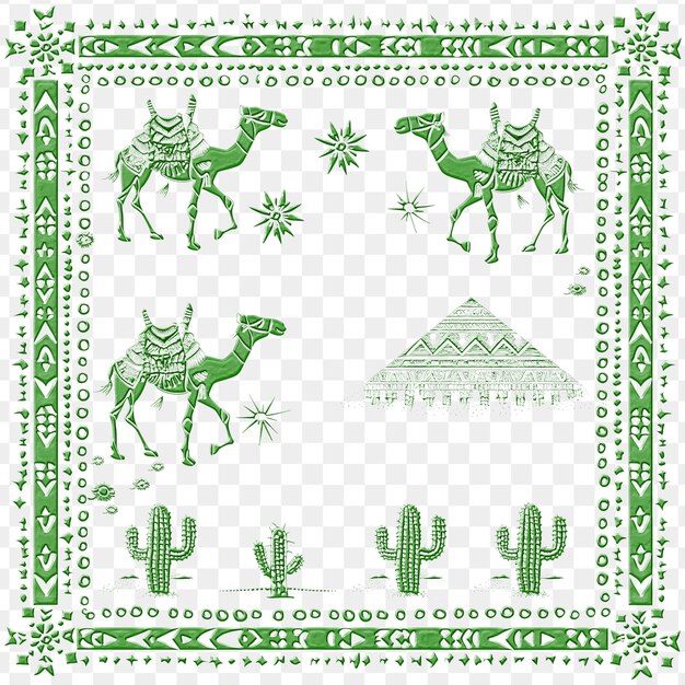A green and white image of a camel and mountains with the word pyramid on it
