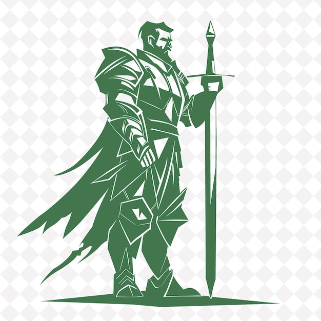 PSD a green and white image of a knight in armor with a sword