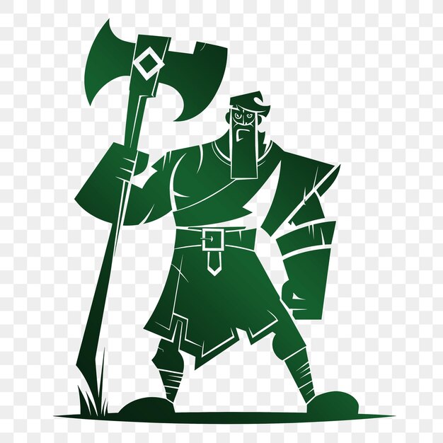 PSD a green and white image of a knight with a green shield and an axe