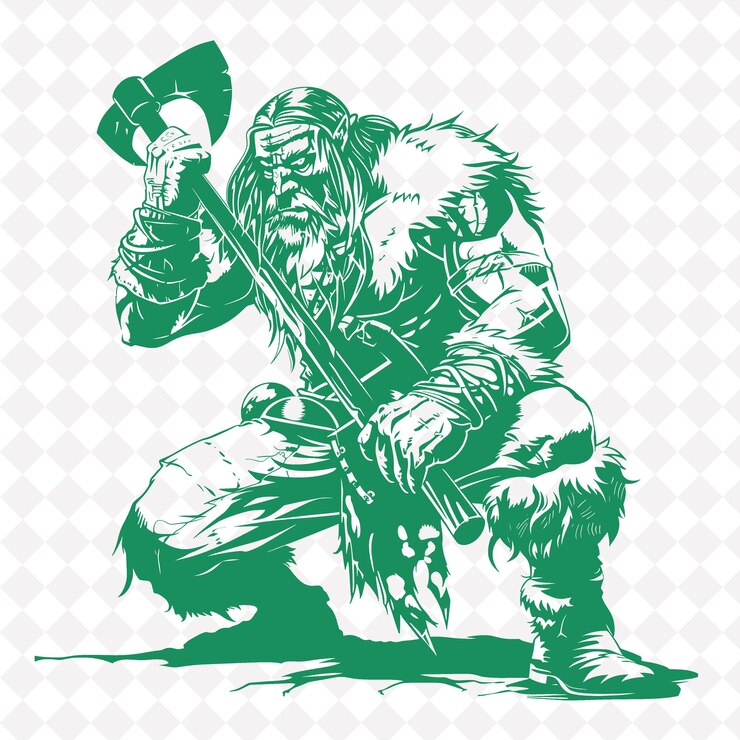 PSD a green and white image of a man with a sword and a stick