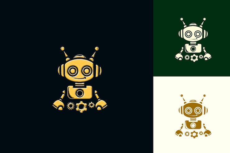 PSD a green and white logo of a robot with a robot on it
