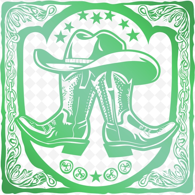 Un logo verde e bianco con un cappello da cowboy e stivali