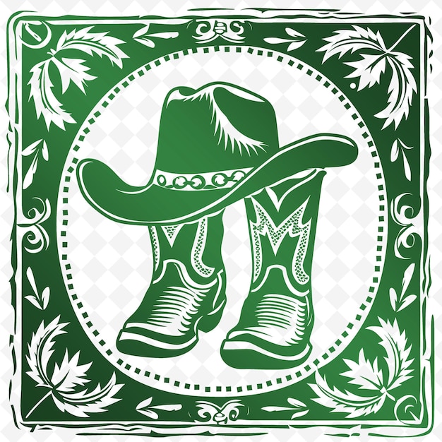 A green and white logo with a cowboy hat on it