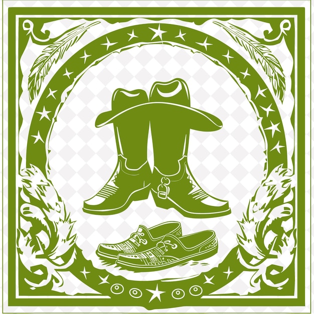 A green and white logo with shoes and boots