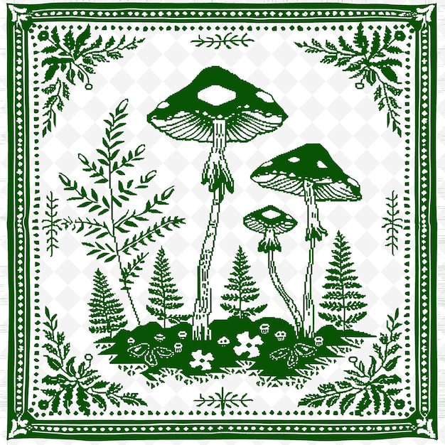 PSD un mosaico verde e bianco con funghi e funghi